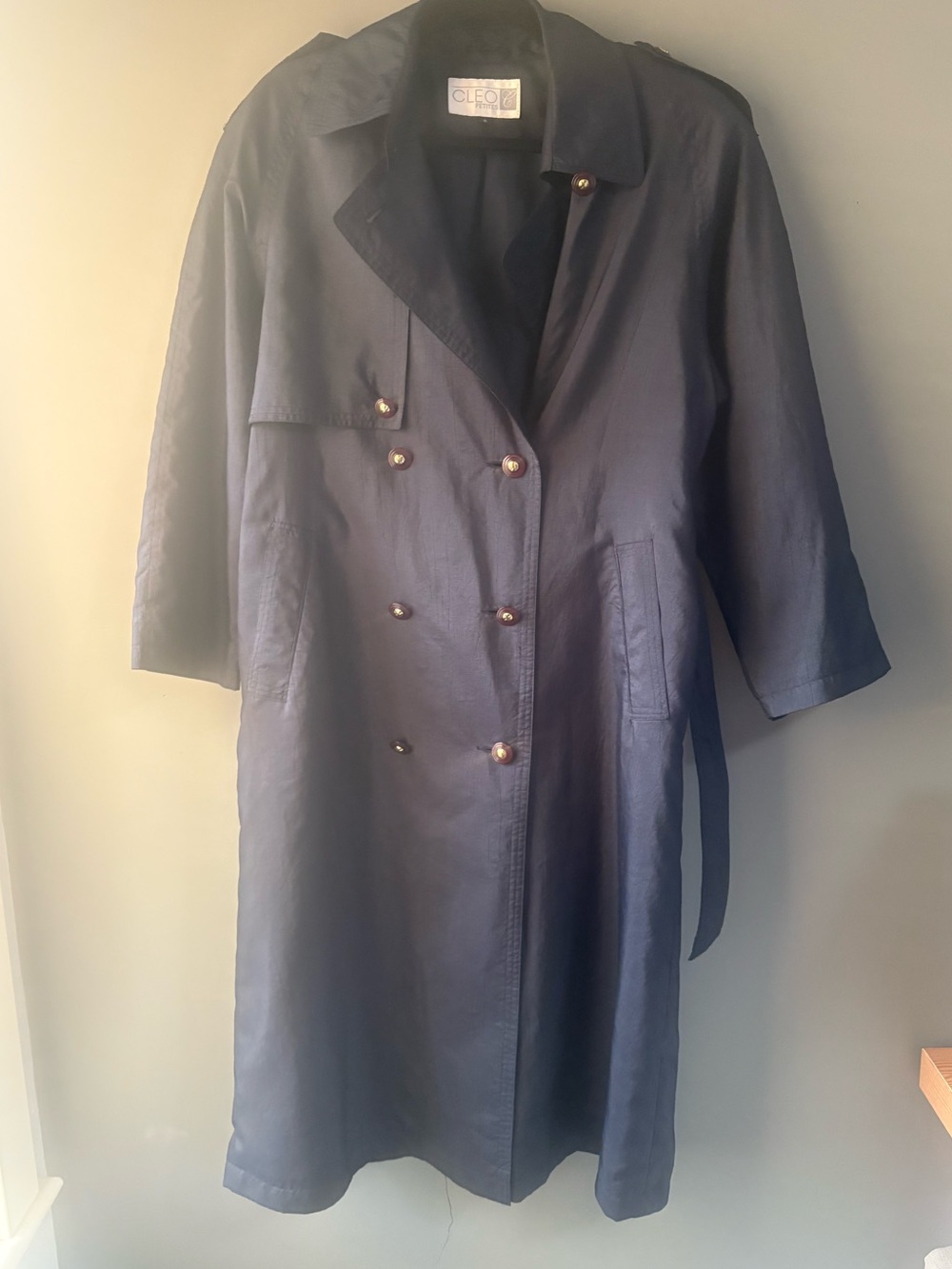 CLEO PETITES Navy Blue Belted Trench Coat | Size 6 Petite - Picture 5 of 9